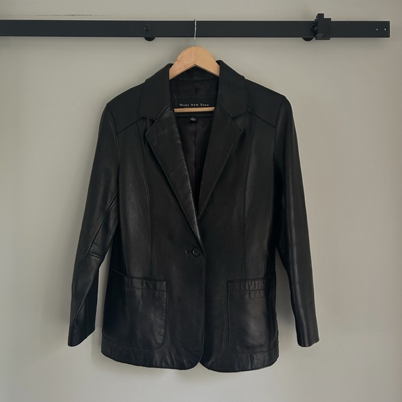 Buttery Soft 100% Leather One Button Single Breasted Blazer Jacket Size Large - Picture 14 of 15